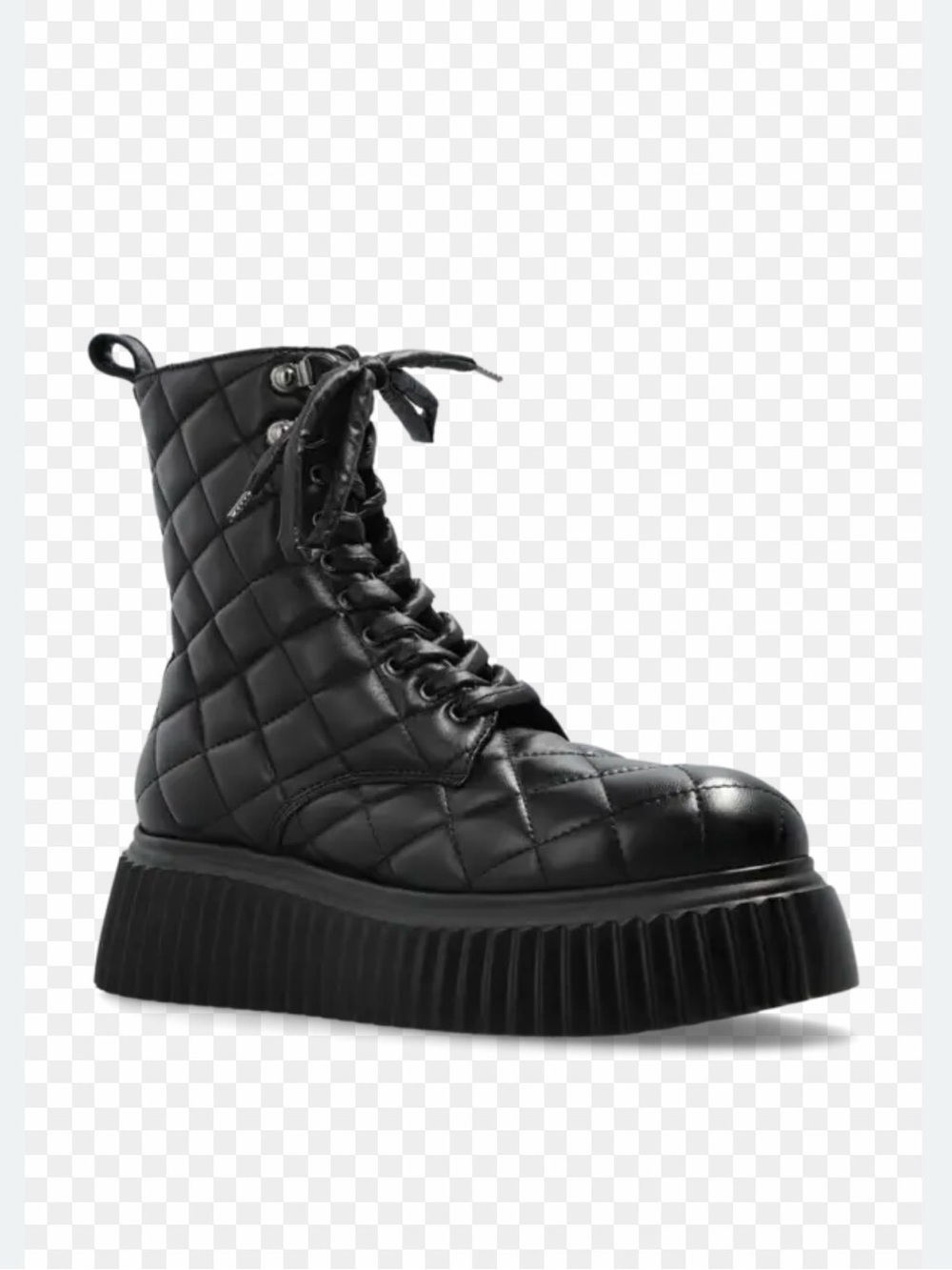 Agl Black Quilted Lace-Up Platform Combat Boots made in Italy - Picture 3 of 6